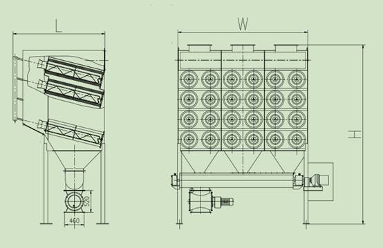 斜插式濾筒除塵器外形結(jié)構(gòu)圖